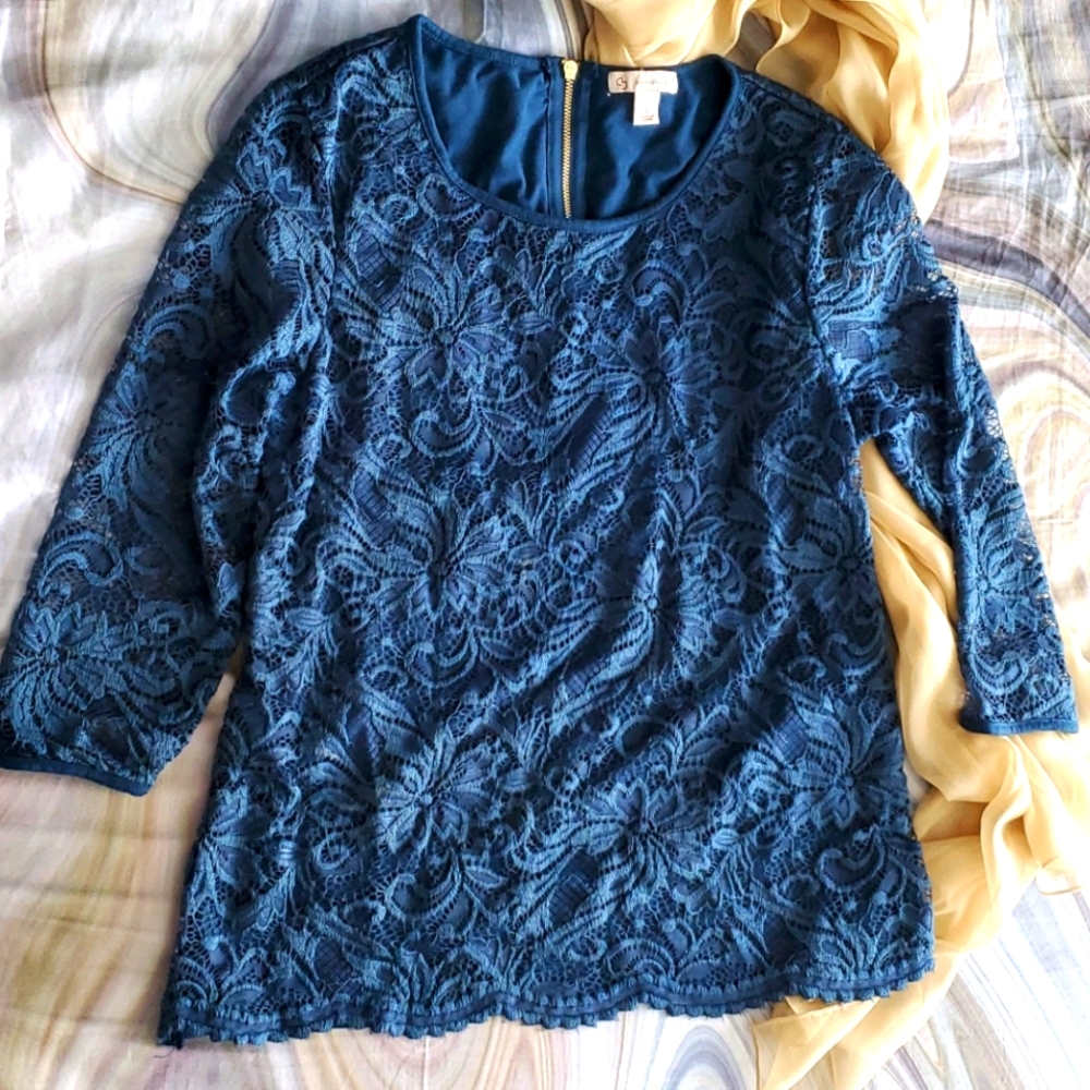 Dress Barn Teal Floral Lace Top